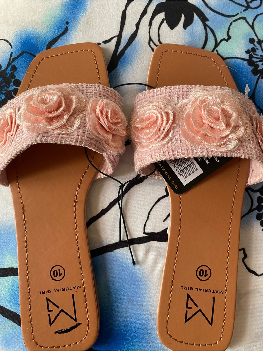 Material Girl Blush Pink Floral Appliqué Slide Sandals